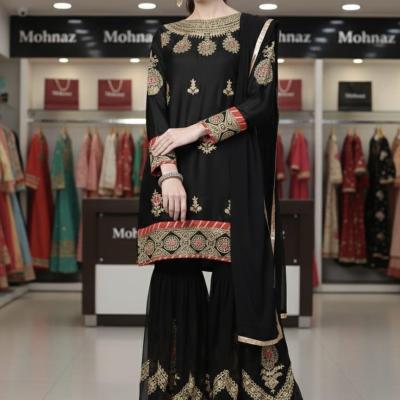 রেডিমেড জর্জেট এমব্রয়ডারি পার্টি ড্রেস