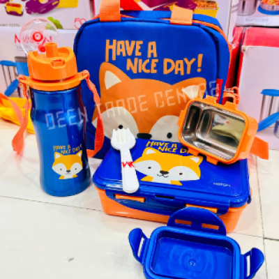 Cartoon Compartment Double-Layer Lunch Box Set with Portable Bento Water Cup Cute Side Buckle Seal Design Plastic Lids for Kids